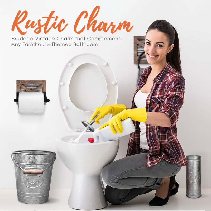 Gracie Oaks Jeromy Farmhouse Bathroom Accessory Set- Trash can, toilet ...